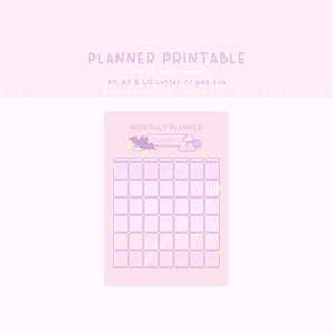 Monthly Planner, Blank Monthly Calendar, Kawaii Calendar, Cute Calendar, Kawaii Planner, Cute Planner, Printable, Printable Planner