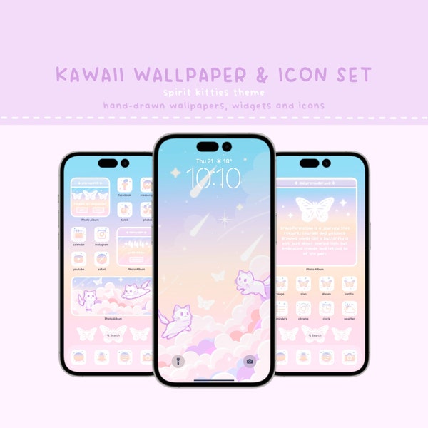 SPIRIT KITTIES, App Icons, App Icon Set, Kawaii Wallpaper, Kawaii Aesthetic, Kawaii Phone Theme, Cute Icons, Pastel Phone Theme, Wallpapers