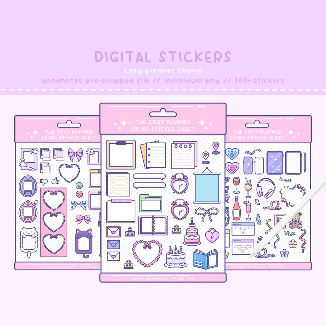 COZY Planner Digital Sticker Pack - Cute Kawaii Digital Stickers for ...