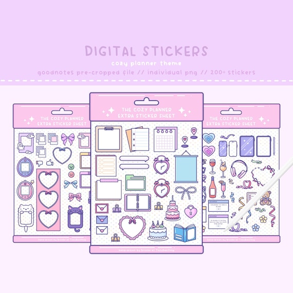 COZY Planner Digital Sticker Pack - Cute Kawaii Digital Stickers for Planning in GoodNotes Notability - GoodNotes PreCropped and PNG