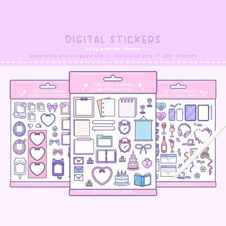 COZY Planner Digital Sticker Pack - Cute Kawaii Digital Stickers for ...