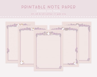Kawaii Note Paper, Kawaii Note Templates, Printable Templates, Printable Note Paper, Cute Note Paper, Kawaii Planner, Cute Planner, Kawaii