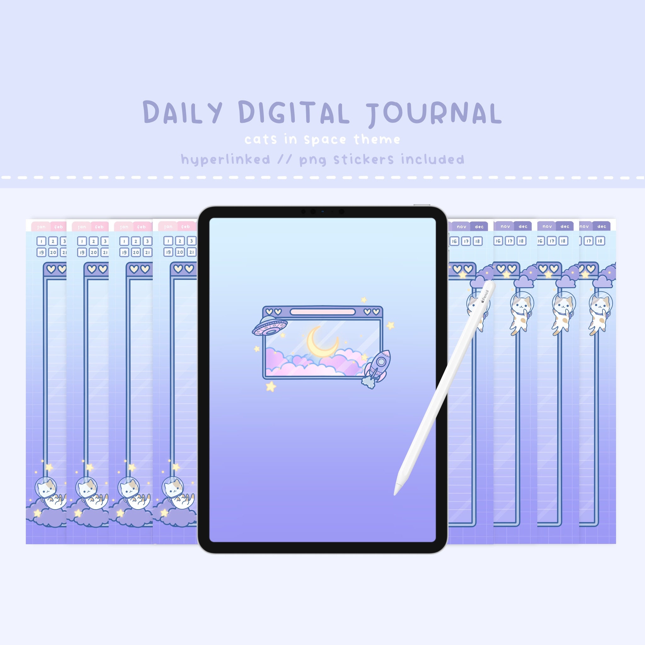 Daily Journal, Kawaii Journal, Cute Journal, Cute Planner, Digital Planner, Daily Notebook, Digital Notebook, Kawaii Digital Planner, Cats