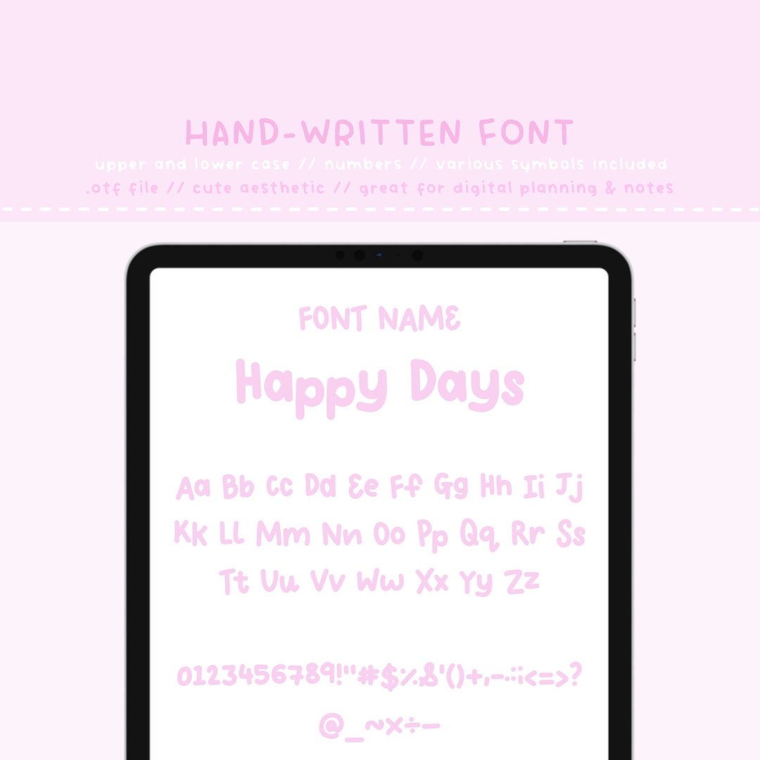 Happy Days Handwritten Font - Kawaii Cute Playful Planner Font - Upper ...