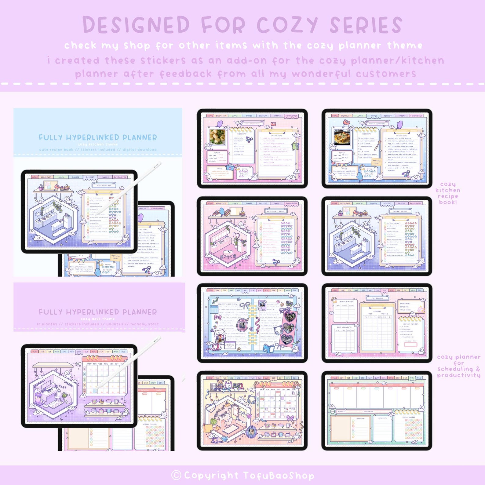 COZY Planner Digital Sticker Pack - Cute Kawaii Digital Stickers for ...