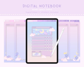 Kawaii Space Digital Notebook - Cute Dreamy Galaxy Design with Hyperlinked Sections