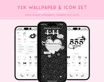 Y2K Coquette Wallpaper & Icon Set - Angel Number Heart Aesthetic