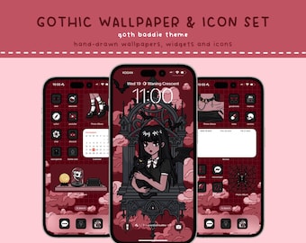 Goth Vampire Baddie Telefoonbehang en pictogrammenset: rood en zwart As