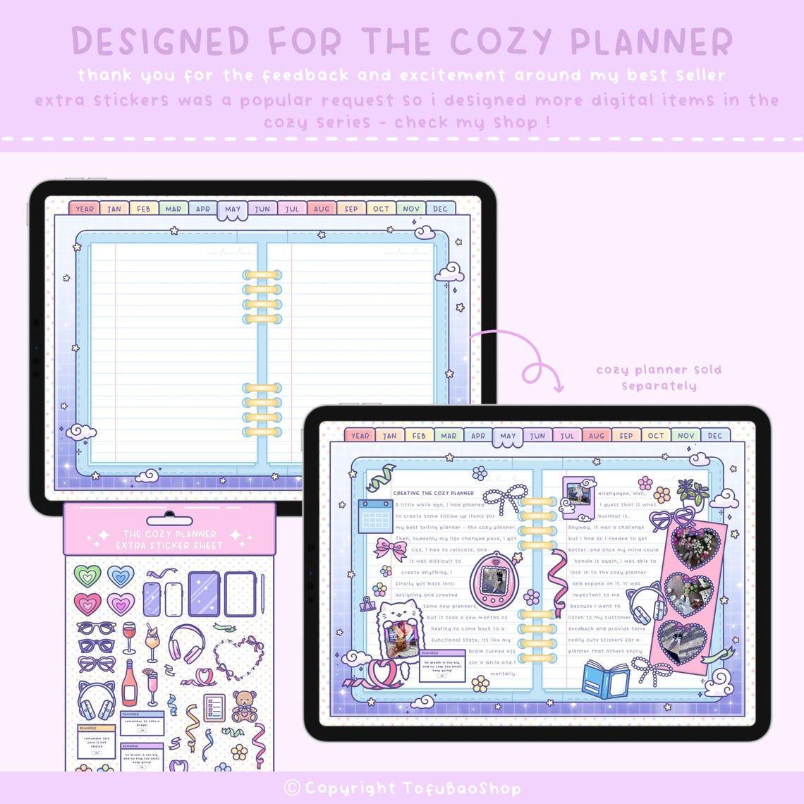 COZY Planner Digital Sticker Pack - Cute Kawaii Digital Stickers for ...