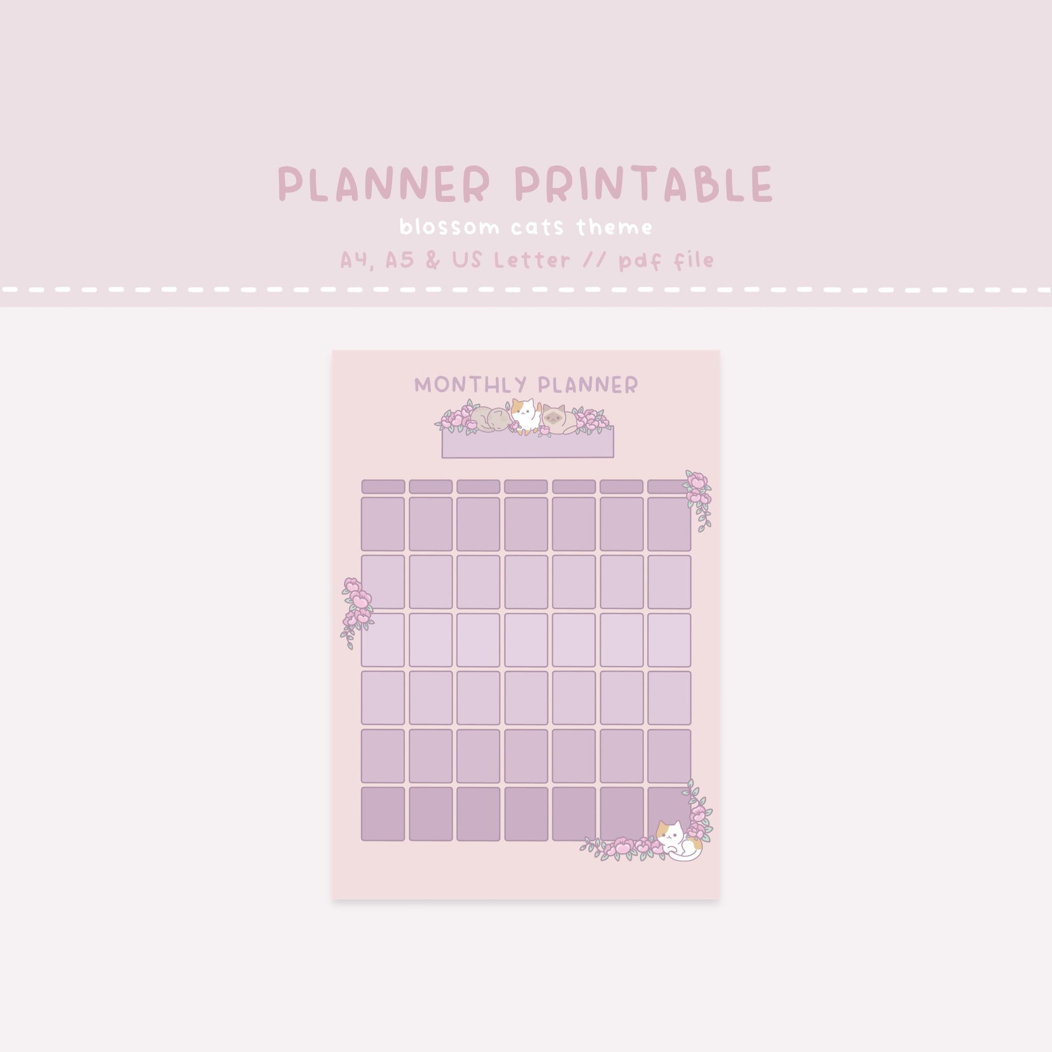 Blank Monthly Planner, Blank Calendar, Kawaii Calendar, Kawaii Planner, Kawaii Monthly Planner, Printable Planner, Printable Templates, Cute
