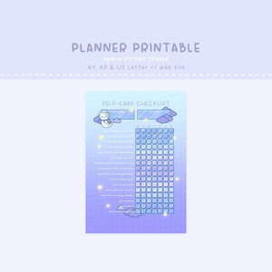Self Care Checklist, Self Care Planner, Printable Planner, Planner Page, Kawaii Planner, Cute Planner, Kawaii, Wellness Planner, Template