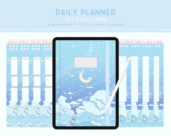 Daily Planner Pad Kawaii Cats in Space - Digital Planner Daily Planner - PDF Template 12 Months