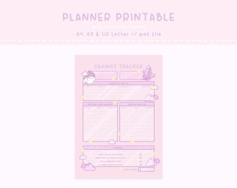 Savings Tracker, Cute Planner, Printable, Printable Planner Page, Kawaii Printable, Kawaii Planner, Finance Planner, Finance Tracker