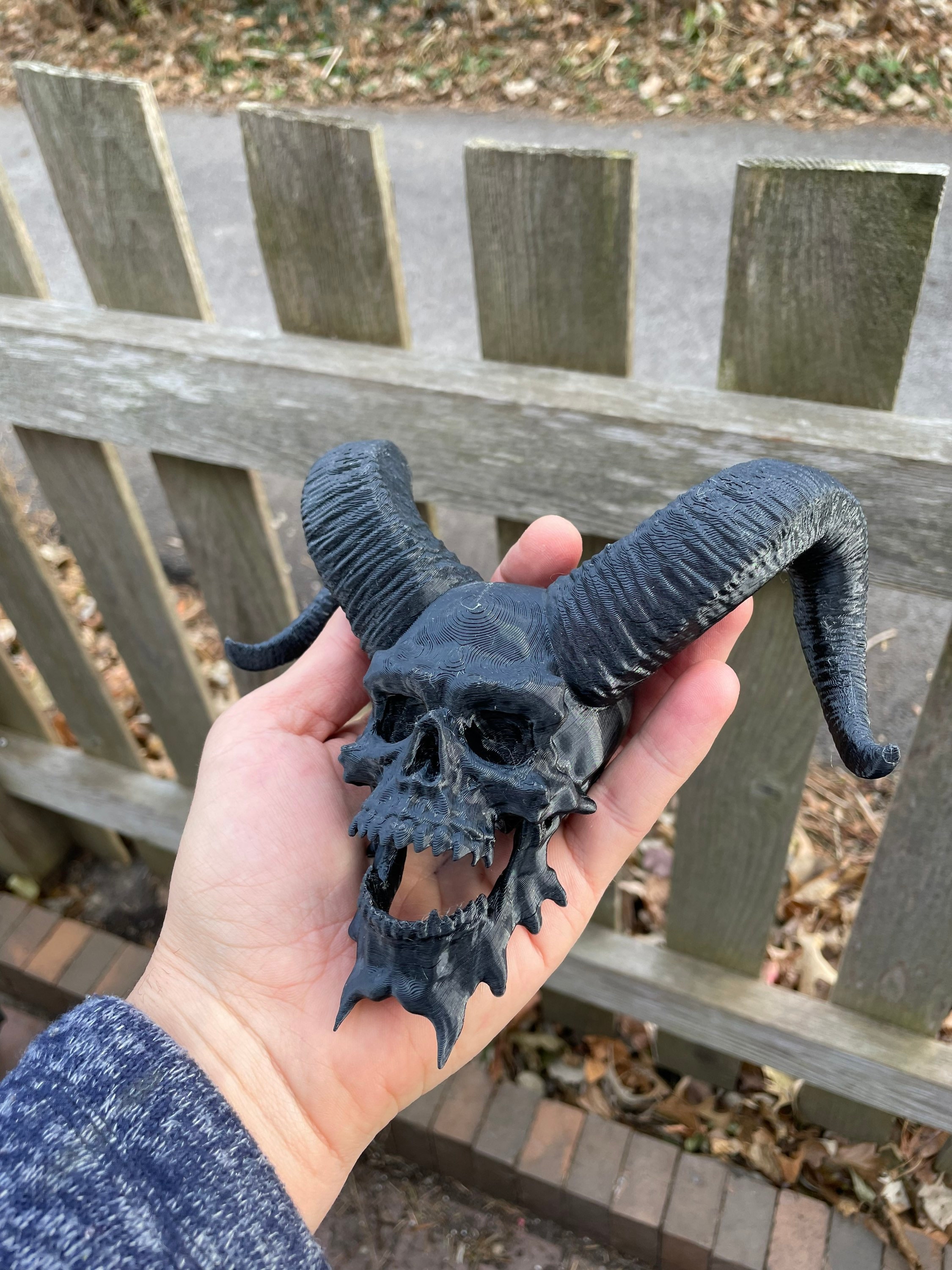 Skull With Horns Black Fierce Pirate Sharp Teeth Custom Made - Etsy
