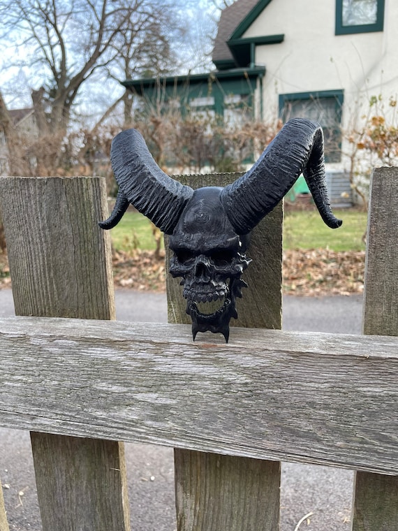 Skull With Horns Black Fierce Pirate Sharp Teeth Custom Made - Etsy