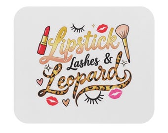 Lipstick Lashes & Leopard Mouse Pad | Makeup Beauty Desk Mat