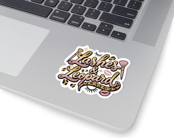 Lashes & Leopard Kiss-Cut Sticker | Makeup Brush, Mascara, Leopard Print