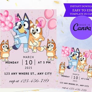Bluey Birthday Invitation, Bluey Party Invitation, Boys Girl Birthday Invitation, Girl Party Printable Invite, Girl Birthday Invitation,
