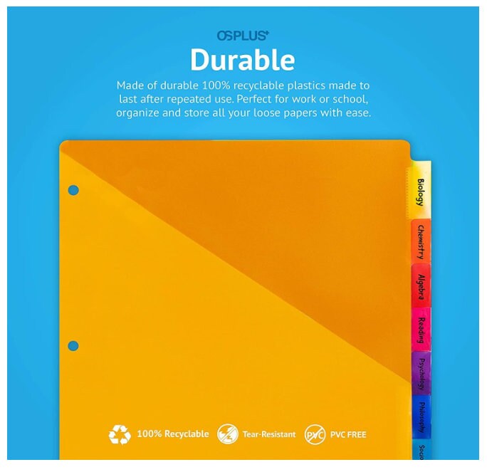 8tab Plastic Binder Dividers With 2 Pockets Insertable Etsy