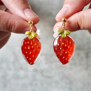 Real Strawberry Slice Earrings, Dried Strawberry Earrings, Real Fruit Resin Dangle Earrings, Unique Birthday Gifts, Plant Lover Earrings