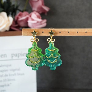 Christmas Tree Earrings, Pine Tree Earrings, Christmas Earrings, Holiday Gift, Festive Jewelry, Glitter Christmas Tree Earrings image 1