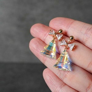 Christmas Tree Earrings, Glass Dazzling Christmas Tree Stud, Cute Christmas Deco, Bow Tie Christmas Tree, Christmas Gifts for Her image 7