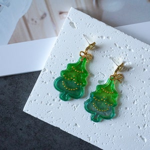 Christmas Tree Earrings, Pine Tree Earrings, Christmas Earrings, Holiday Gift, Festive Jewelry, Glitter Christmas Tree Earrings image 3