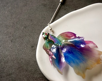 Fighting Fish Brooch, Fish Pendant, Fish Jewellery, Fish Pin, Gift for Fishmen