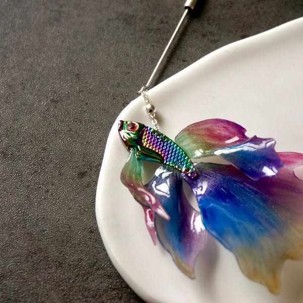 Fighting Fish Brooch, Fish Pendant, Fish Jewellery, Fish Pin, Gift for Fishmen