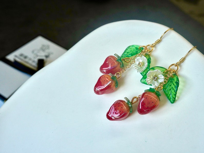 Strawberry Earrings Fruit Food Earrings Cute Kawaii Etsy