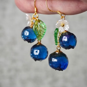 Blueberries Earrings, Fruit Earrings, Blueberry Cluster Earrings, Resin Berries Drop Earrings, Food Earrings