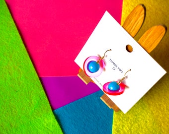 Contrast Planet Earrings, Playful Earrings,Colorful Earrings, Blue Hot Pink Earrings, Cute Earrings, Teenager Girl