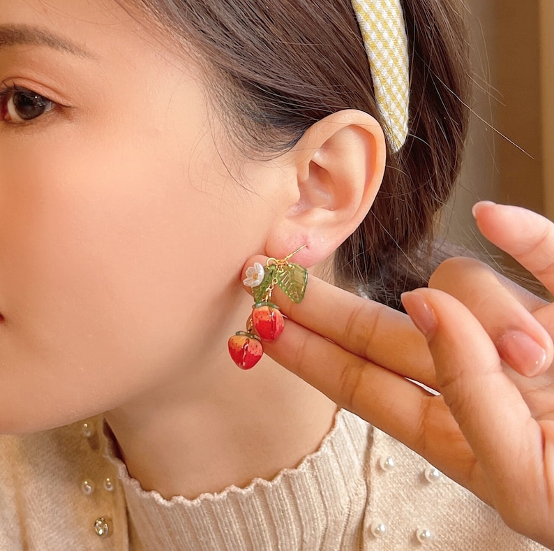 Strawberry Earrings Fruit Food Earrings Cute Kawaii Etsy UK