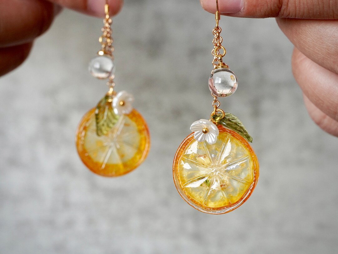 Real Kumquat Slice Earrings, Fruit Slice Dangle Earrings, Orange Earrings, Dried Fruit Jewelry