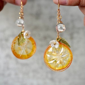 Real Kumquat Slice Earrings, Fruit Slice Dangle Earrings, Orange Earrings, Dried Fruit Jewelry, Real Citrus Earrings, Lemon Slice Earrings