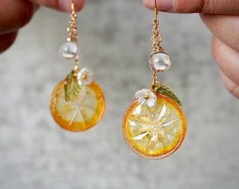 Real Kumquat Slice Earrings, Fruit Slice Dangle Earrings, Orange Earrings, Dried Fruit Jewelry, Real Citrus Earrings, Lemon Slice Earrings