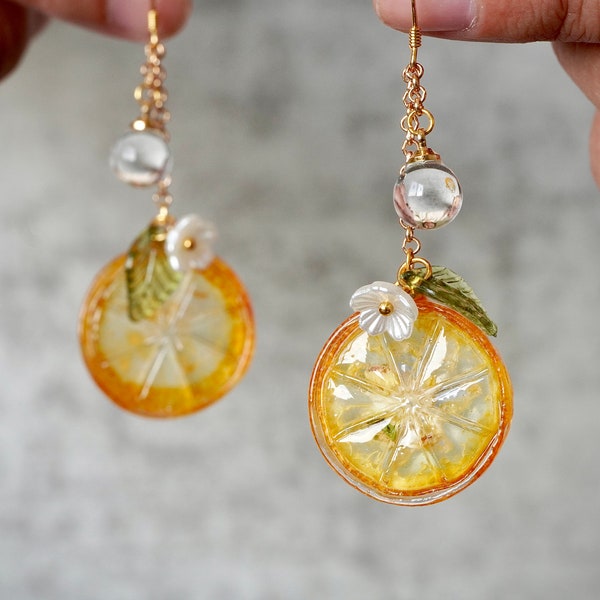 Pendientes de rodajas de Kumquat reales, pendientes colgantes de rodajas de frutas, pendientes de naranja, joyas de frutos secos, pendientes de cítricos reales, pendientes de rodajas de limón