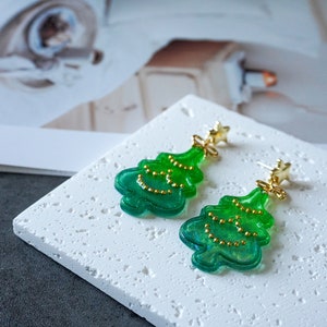 Christmas Tree Earrings, Pine Tree Earrings, Christmas Earrings, Holiday Gift, Festive Jewelry, Glitter Christmas Tree Earrings image 4