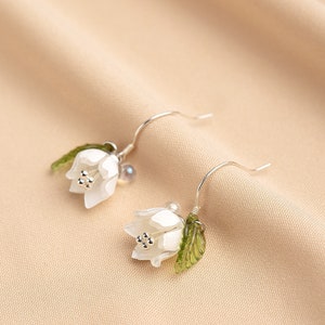 Lily Of The Valley Dangle Earrings,  Lilly of the Valley Jewelry, Wedding Flowers Earrings, Glass Floral Earrings