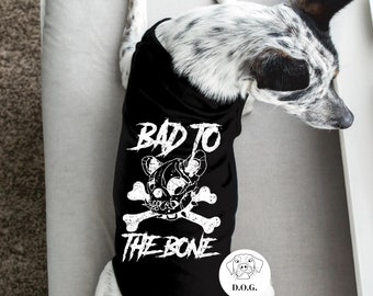 Bad to the Bone Halloween Dog Tee Shirt | Pet Tee Shirt | Cat Tee Shirt | Dog Clothes | Cute Design | Halloween Party | Halloween Costume
