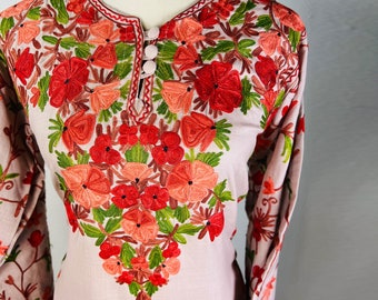 Kashmiri Embroidered Cotton Suit: USA Size 10 Party Wear