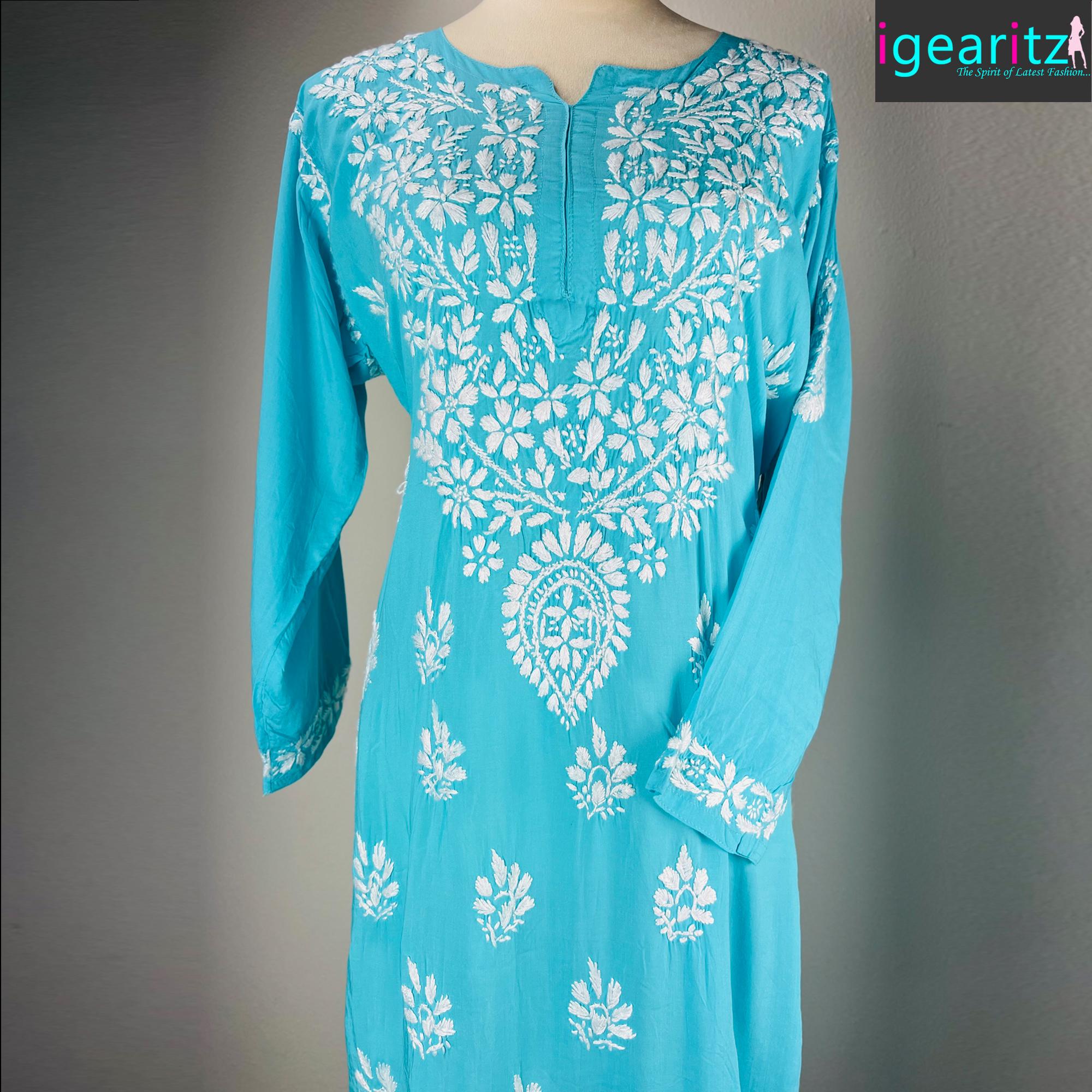 Haut Femme Ethnique Indien Chikan Kurti - Brodé Coton Blanc, Taille 18, Style Pakistanais Kurta, Neuve Avec étiquettes