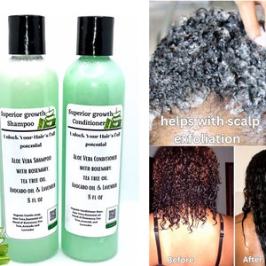 Überlegenes Wachstum ganz natürliches, sulfatfreies, veganes Aloe Shampoo und Conditioner Set mit Teebaum, Rosmarin, Avocado und Lavendel