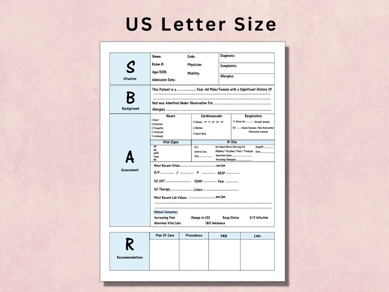 Printable SBAR Template Sheet SBAR Nursing Student SBAR - Etsy