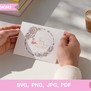Floral Eid Mubarak SVG: Boho Arabic Calligraphy Clipart (Digital Files)