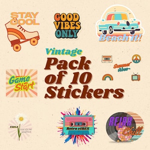 70s Groovy Sticker Pack: Retro Laptop and Planner Stickers (Digital