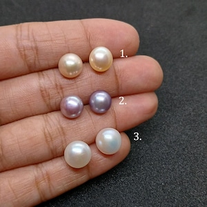 Dainty Natural Freshwater Pearl Stud Earring, 8 MM Round Bridesmaid Classic Earrings, 925 Sterling Silver