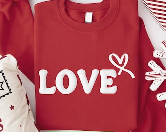Love Heart Puff Sweatshirt: Valentines Day Embossed Hoodie, XOXO Custom Sweater