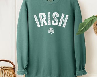 Irish Vintage Clover Comfort Colors Sweatshirt, Shamrock Shirt, Womens Saint Patricks Day Sweater