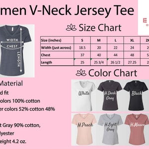 K&ouml;nnte beinhalten: Gr&ouml;&szlig;entabelle f&uuml;r ein Damen V-Ausschnitt Jersey-T-Shirt, mit Ma&szlig;en in Zoll. Die Tabelle umfasst die Gr&ouml;&szlig;en S bis 2XL, mit Brustma&szlig;en von 94 bis 132 cm. Farboptionen sind Wei&szlig;, Dunkelgrau, Schwarz, Pfirsich, Hellgrau und Malve.